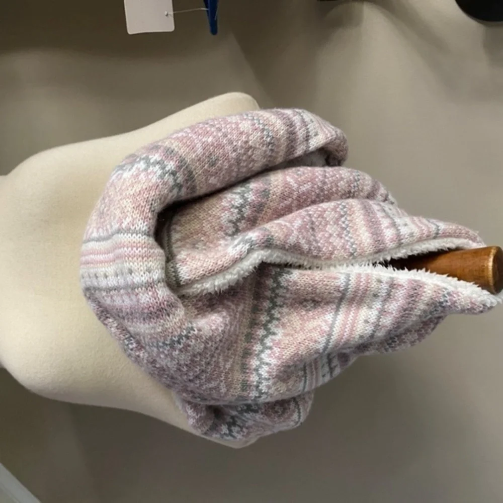 Anthropologie Pink Fair Isle Fleece Infinity Scarf